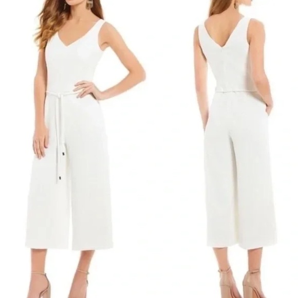Trina Turk Deann V-Neck Sleeveless Jumpsuit Size 10 Ivory Wide Leg * No belt - Picture 1 of 15